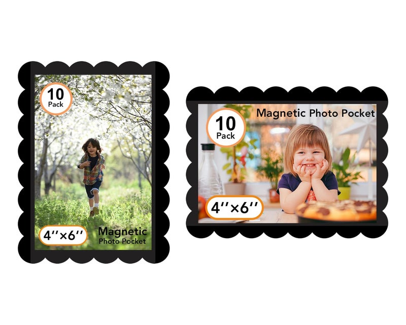 Mingting Magnetic Picture Frame, 10 Pack Magnetic Frame Reusable, Magnetic Photo Frames for Refrigerator 4x6” With Wavy Border, Refrigerator Magnets for Pictures Suitable Home, School, Office (Black) - Image 1