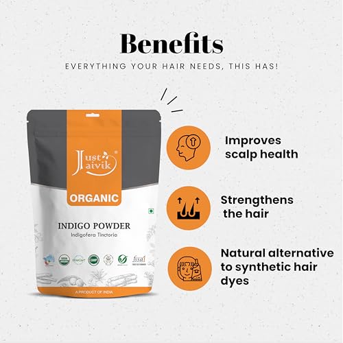 Just Jaivik Indigo Powder - Natural Hair Color | Chemical-Free Alternative to Synthetic Dyes, 227 g - Image 4