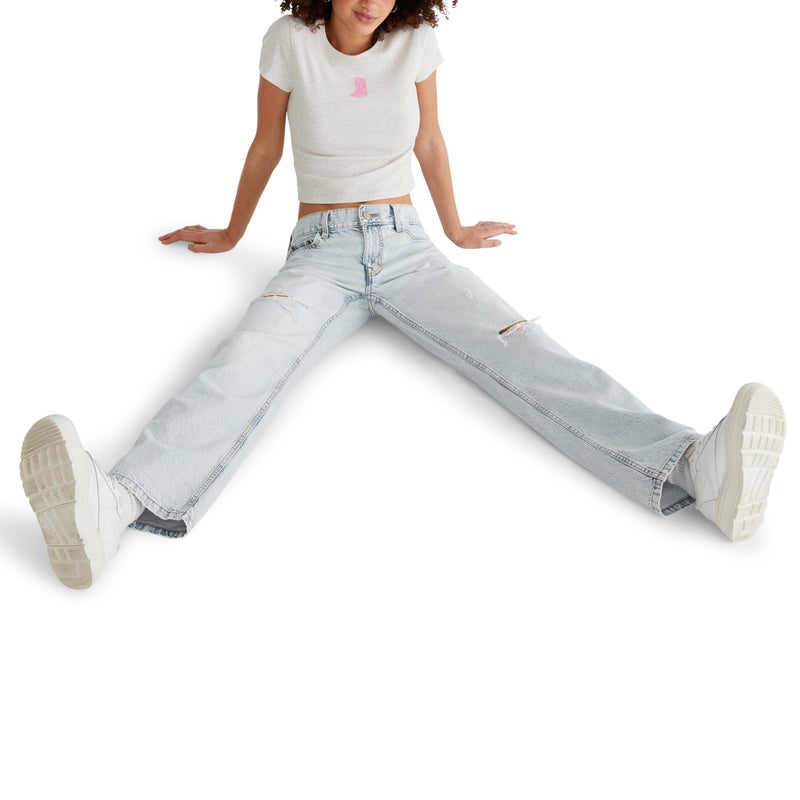 Aeropostale Women's Low Rise Elastic Waist Baggy Jean, Light Wash, Small Regular - Image 3