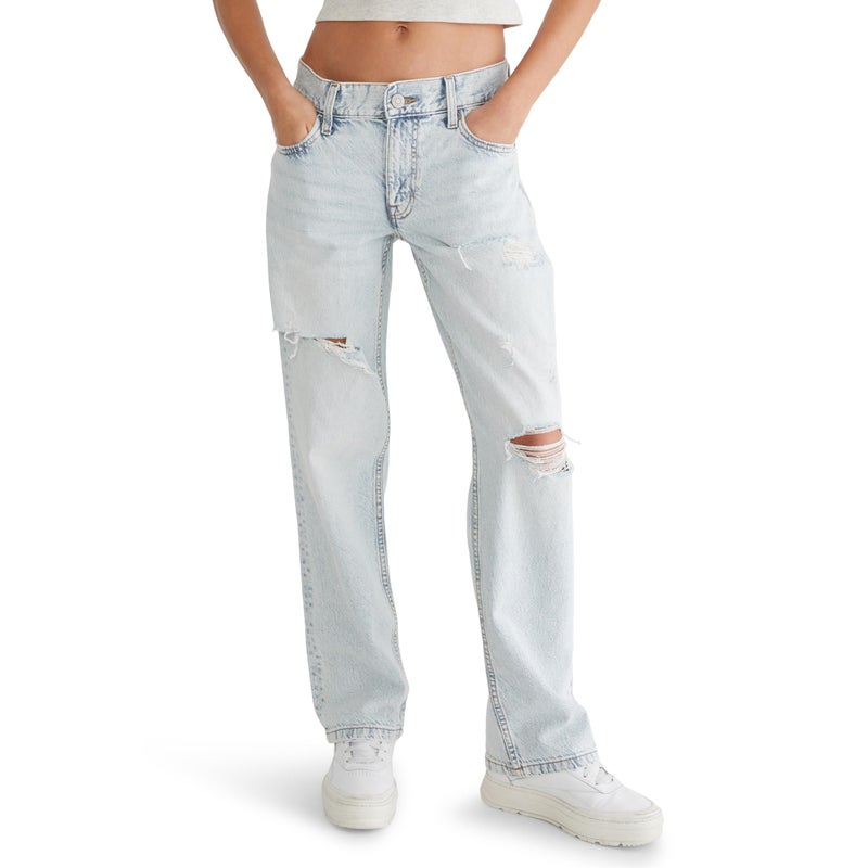 Aeropostale Women's Low Rise Elastic Waist Baggy Jean, Light Wash, Small Regular - Image 1