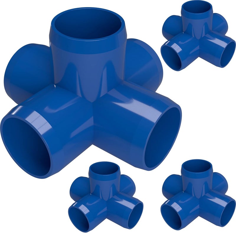 FORMUFIT 1" 5-Way Cross Furniture Grade PVC Fitting in Blue, Made in USA, UV-Resistant, Impact-Proof, 1.315” Actual Socket Diameter (Pack of 4) - F0015WC-BL-4 - Image 1