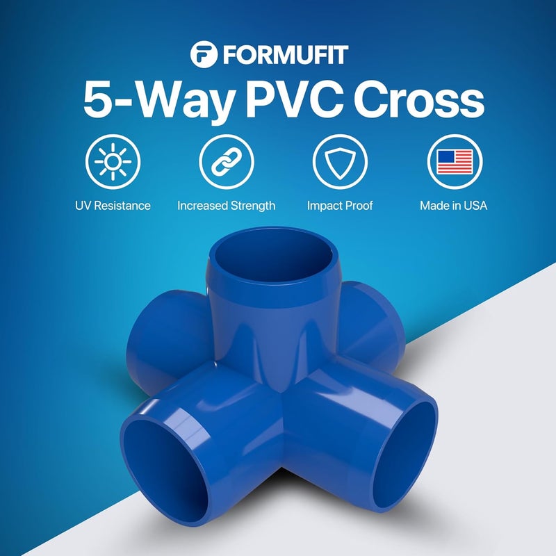 FORMUFIT 1" 5-Way Cross Furniture Grade PVC Fitting in Blue, Made in USA, UV-Resistant, Impact-Proof, 1.315” Actual Socket Diameter (Pack of 4) - F0015WC-BL-4 - Image 2