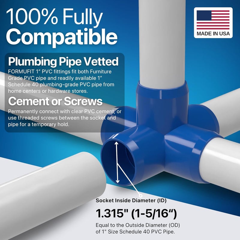 FORMUFIT 1" 5-Way Cross Furniture Grade PVC Fitting in Blue, Made in USA, UV-Resistant, Impact-Proof, 1.315” Actual Socket Diameter (Pack of 4) - F0015WC-BL-4 - Image 5