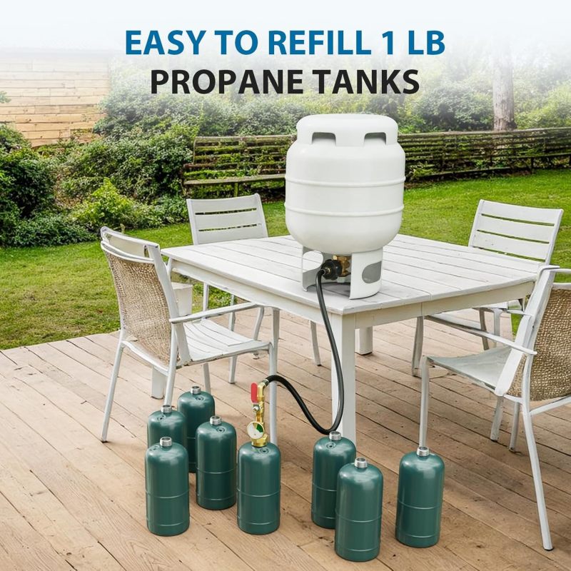 Rushare New Updated Propane Refill Adapter 20lb to 1lb Camping with Gauge, 3FT Propane Filler Adapter Hose with ON/Off Control Valve for Refillable Propane 1lb Cylinder - Image 4