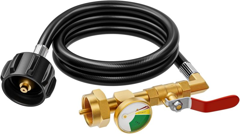 Rushare New Updated Propane Refill Adapter 20lb to 1lb Camping with Gauge, 3FT Propane Filler Adapter Hose with ON/Off Control Valve for Refillable Propane 1lb Cylinder - Image 2