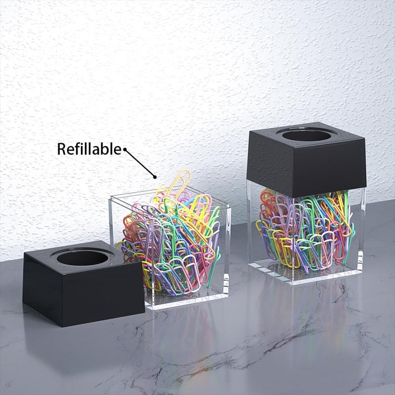 grwanpen ® 2 Magnetic Paper Clip Dispenser Boxes with 100 Multicolored Paper Clips Each,Black - Image 5