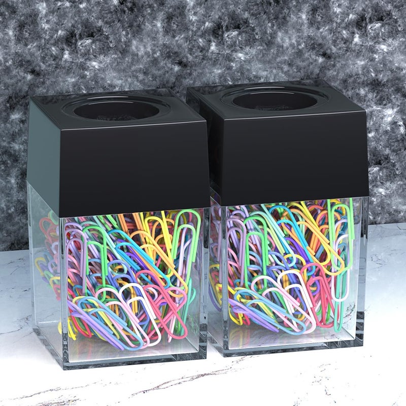 grwanpen ® 2 Magnetic Paper Clip Dispenser Boxes with 100 Multicolored Paper Clips Each,Black - Image 4