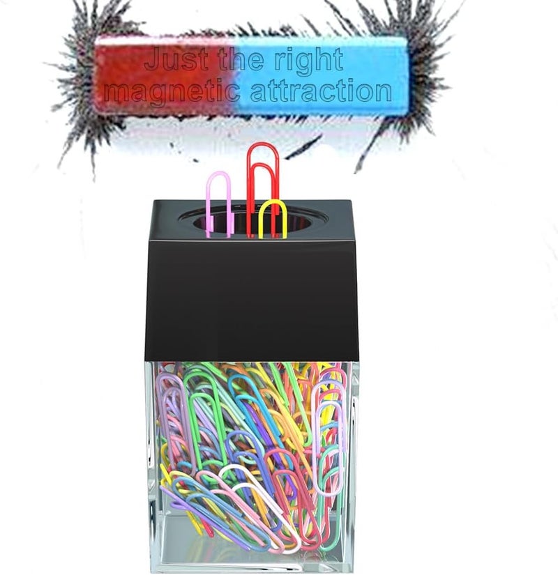 grwanpen ® 2 Magnetic Paper Clip Dispenser Boxes with 100 Multicolored Paper Clips Each,Black - Image 3
