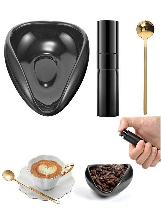 HOMESTAR 3Pcs Coffee Bean Dosing Cup and Spray Bottle Set, Single Dose Measuring Tray Kit, Ceramic Vessel For Coffee, Reduce Power Static, Lover Gift(Black Ceramic+Spray Bottle+Spoon) - Image 1