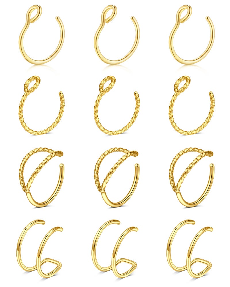 MODRSA Fake Noes Ring Hoop Fake Double Hoop Fake Nose Rings for Women Men Fake Nose Piercing Fake Lip Rings and Fake Nose Ring Gold - Image 1