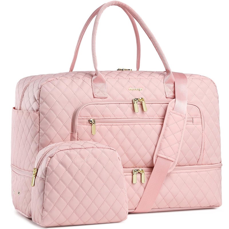 LUOCIP Large Women Travel Duffle Bag - Carry on Overnight Bag Weekend Travel Duffel Tote Bag Yoga Gym Bag with Wet Pocket Toiletry Weekender Overnight Bag for Travel Business Trips Sports Hospital Pink - Image 1
