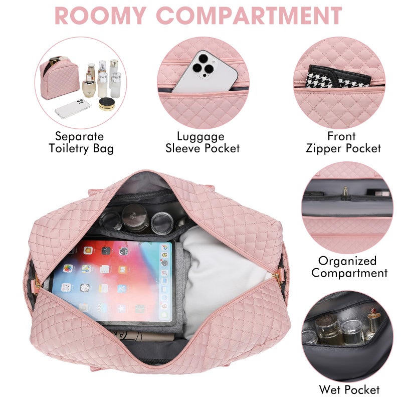LUOCIP Large Women Travel Duffle Bag - Carry on Overnight Bag Weekend Travel Duffel Tote Bag Yoga Gym Bag with Wet Pocket Toiletry Weekender Overnight Bag for Travel Business Trips Sports Hospital Pink - Image 2