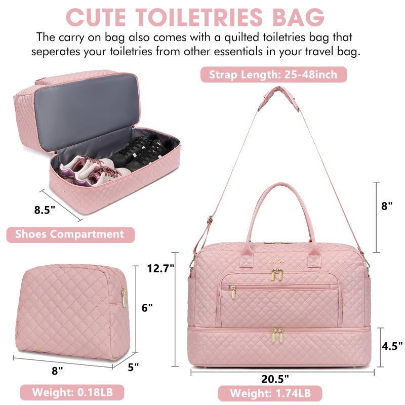 LUOCIP Large Women Travel Duffle Bag - Carry on Overnight Bag Weekend Travel Duffel Tote Bag Yoga Gym Bag with Wet Pocket Toiletry Weekender Overnight Bag for Travel Business Trips Sports Hospital Pink - Image 3