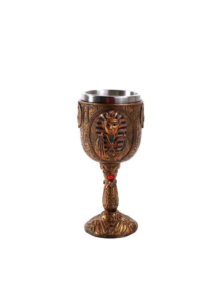 Pacific Giftware Egyptian Pharaoh King Tutankhamun Golden Wine Goblet Stainless Steel Liner 6oz