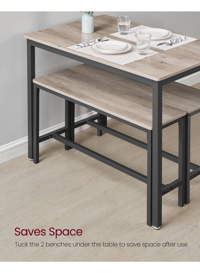 VASAGLE Dining Table with 2 Benches, 3 Piece Set, Kitchen Table of 70 x 110 x 75 cm, 2 Benches of 30 x 97 x 50 cm Each, Steel Frame, Heather Greige and Ink Black - Image 5