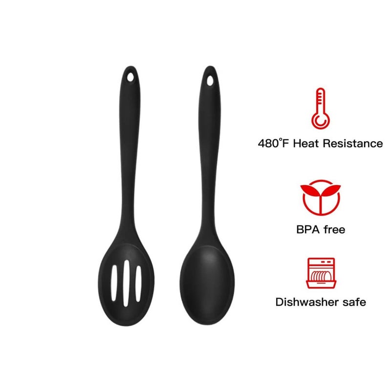 Honkenda 2 Pack Nonstick Silicone Slotted Spoons,High Heat Resistant Serving Cooking Baking Spoons Ladle Set for Stirring, Mixing, Serving, Draining Tool (Black) - Image 4