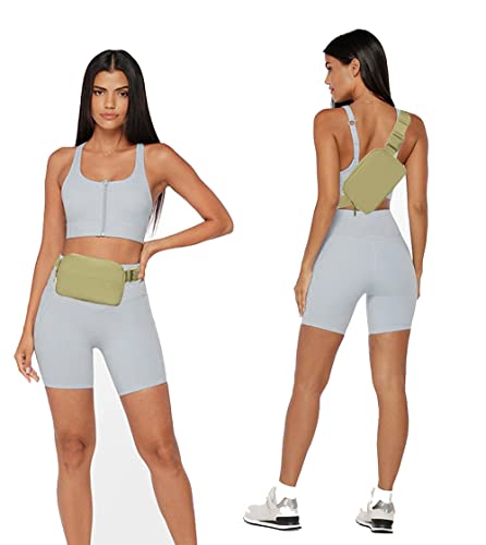 MEISEE Fanny Belt Bag Waist Pack Crossbody Bags Bum Bag for Running Hiking Travel Workout Adjustable Strap for Women-Khaki green - Image 2