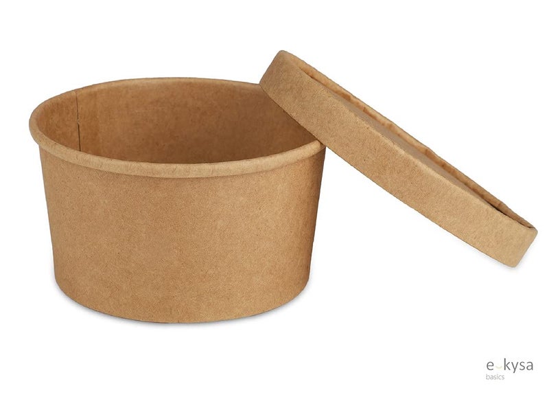 e kysa basics ekysa basics Disposable Thick-Walled Craft Paper Food Container with Lid – 250 ml, Leak-Resistant, Eco-Friendly Bowl/Tub, Brown - Image 5