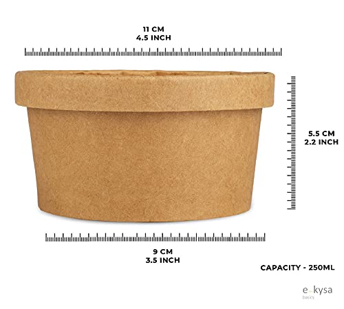 e kysa basics ekysa basics Disposable Thick-Walled Craft Paper Food Container with Lid – 250 ml, Leak-Resistant, Eco-Friendly Bowl/Tub, Brown - Image 2