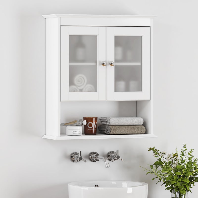 Spirich Bathroom Cabinet Wall Mounted, Medicine Cabinet Organizer with Glass Doors and Adjustable Shelves, Bathroom Wall Cabinet Over Toilet, White - Image 1