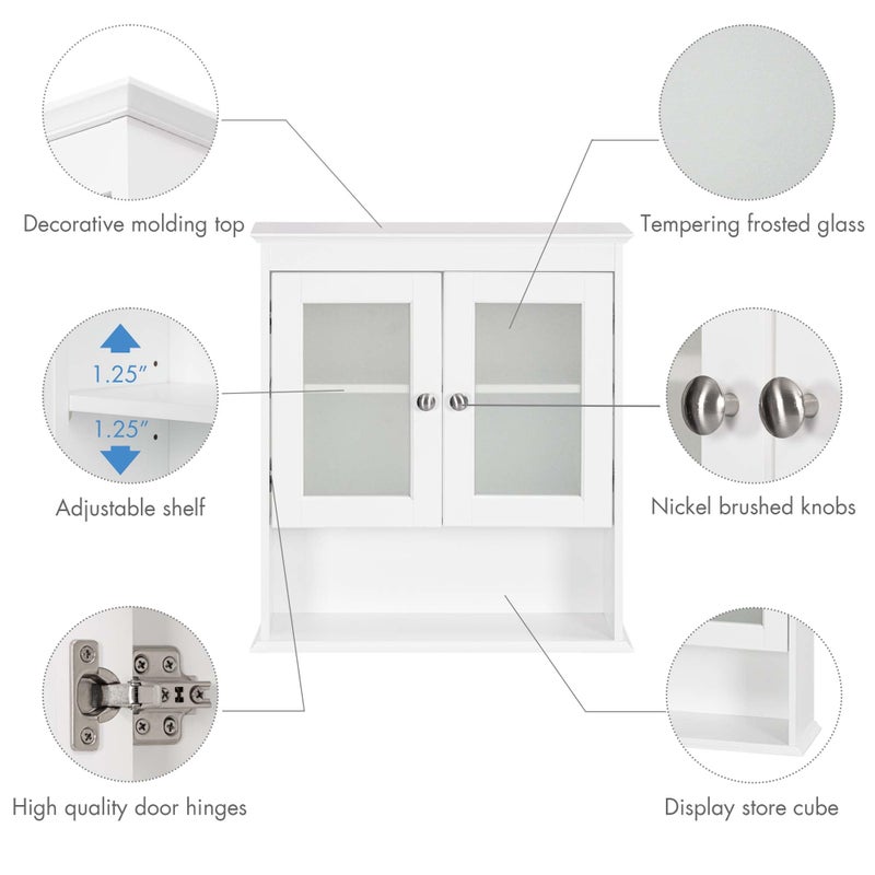 Spirich Bathroom Cabinet Wall Mounted, Medicine Cabinet Organizer with Glass Doors and Adjustable Shelves, Bathroom Wall Cabinet Over Toilet, White - Image 5