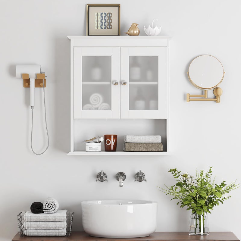 Spirich Bathroom Cabinet Wall Mounted, Medicine Cabinet Organizer with Glass Doors and Adjustable Shelves, Bathroom Wall Cabinet Over Toilet, White - Image 2