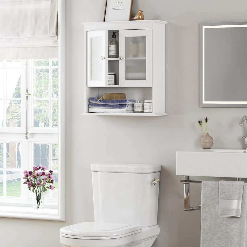 Spirich Bathroom Cabinet Wall Mounted, Medicine Cabinet Organizer with Glass Doors and Adjustable Shelves, Bathroom Wall Cabinet Over Toilet, White - Image 3