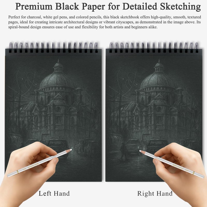 Fuxi Black Paper Sketchbook 9x12, 60 Sheetsï¼ˆ90lb/150gsmï¼‰ Hardcover Spiral Bound | Black Paper Notebook for Gel Pen, Colored Pencil, Artist Supplies for Adults, Teens & Students. - Image 5