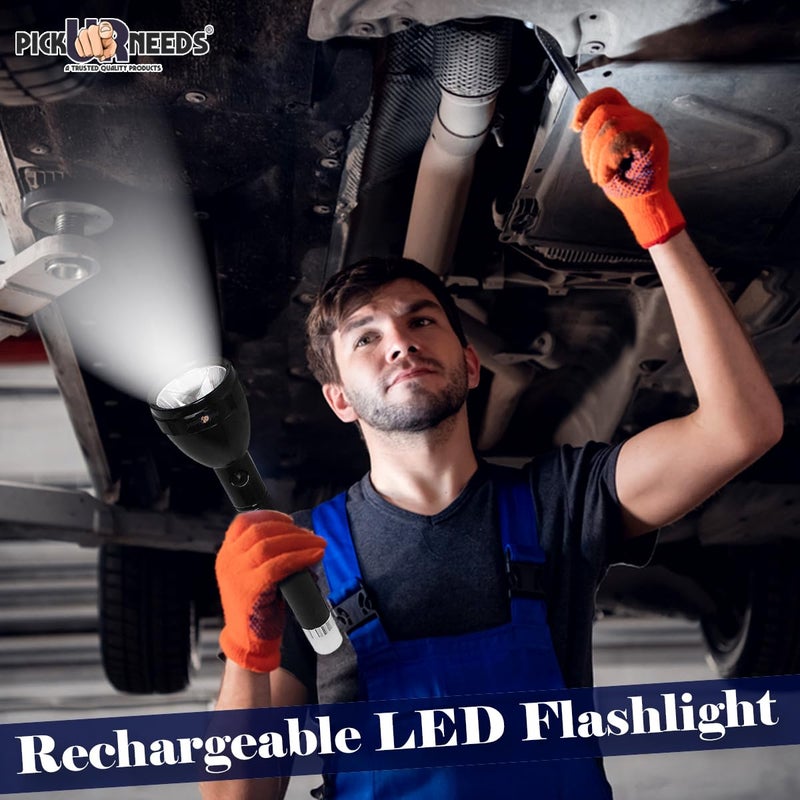 Pick Ur Needs Emergency Rechargeable 2 In 1 Long Range 50 Watt Led Torch With Back Light Dual Battery, 10000 Lumen - Image 4