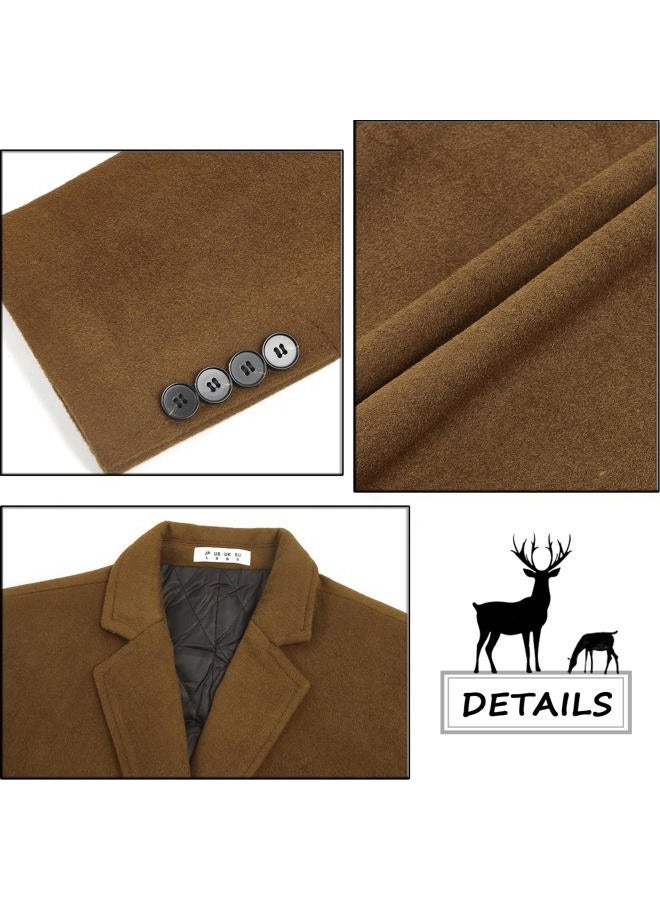 ELETOP Men's Trench Coat Winter Wool Jacket Long Business Overcoat Pea Coat, 1801 Camel Long Style, XXL - Image 5
