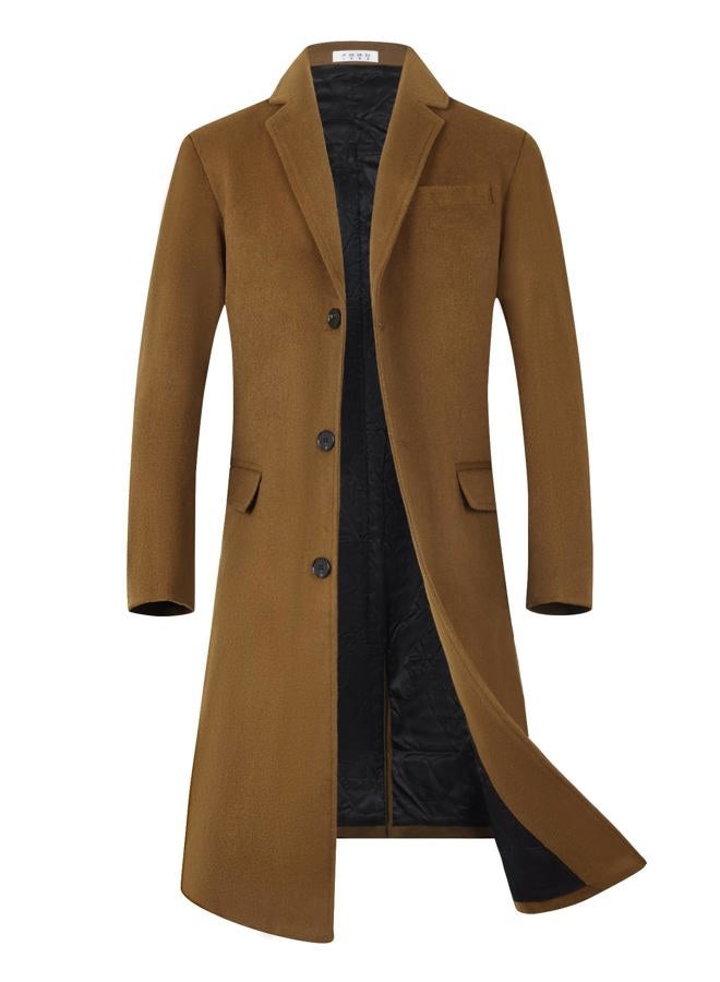 ELETOP Men's Trench Coat Winter Wool Jacket Long Business Overcoat Pea Coat, 1801 Camel Long Style, XXL - Image 1