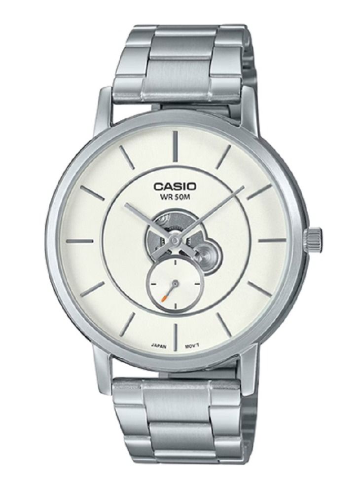 Casio Men Watch -Analog Inner Workings Dial Analog White Dial Stainless Steel Band MTP-B130D-7AVDF. - Image 1