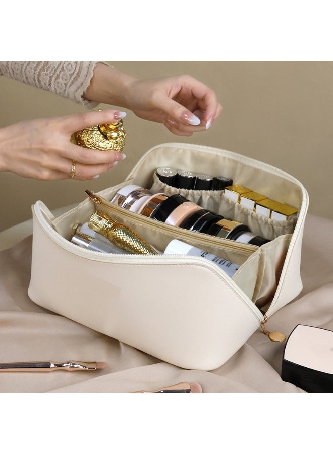 حقيبة مكياج كبيرة السعة للسفر للنساء – حقيبة تجميل مقاومة للماء من جلد PU مع مقبض وفواصل قابلة للتعديل – حقيبة أدوات تجميل محمولة لفرش المكياج والعناية بالبشرة - Image 2