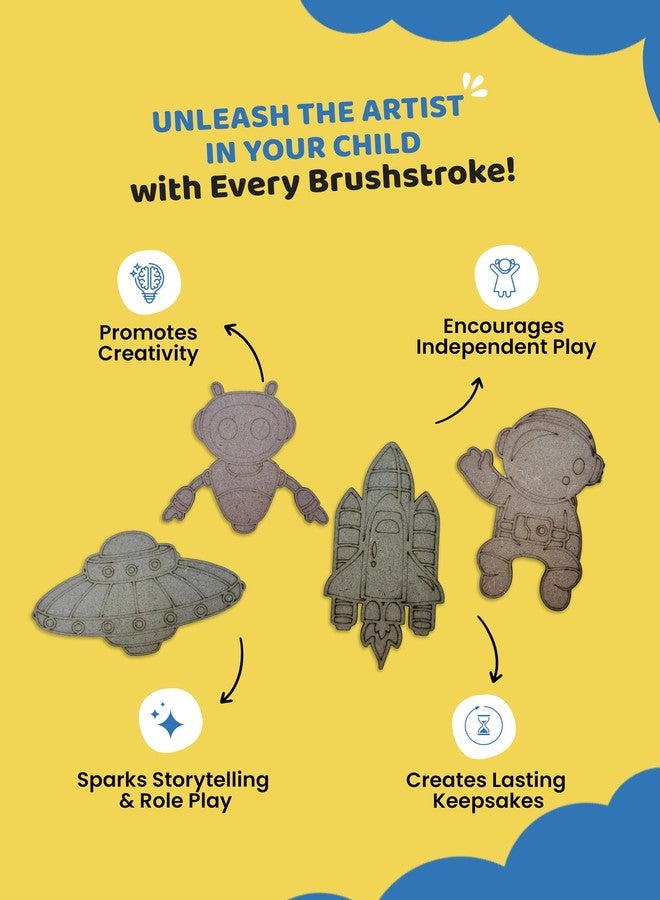 Haplap Kit DIY Magnet Paint Kit | Art & Craft for Kids | 10 Pre-Marked Wooden Cutouts | DIY Fridge Magnets | Ideal for Kids Activity (Space) - Image 3