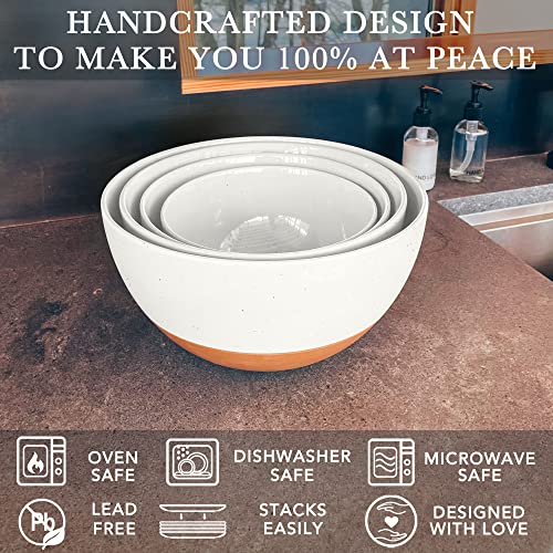 Mora Ceramic Large Mixing Bowls - Set of 2 Nesting Bowls for Cooking, Serving, Popcorn, Salad etc - Microwavable Kitchen Stoneware, Oven, Microwave and Dishwasher Safe - Extra Big 2.5 & 1.6 Qt - White - Image 3