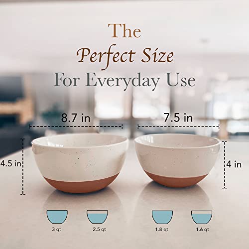 Mora Ceramic Large Mixing Bowls - Set of 2 Nesting Bowls for Cooking, Serving, Popcorn, Salad etc - Microwavable Kitchen Stoneware, Oven, Microwave and Dishwasher Safe - Extra Big 2.5 & 1.6 Qt - White - Image 2