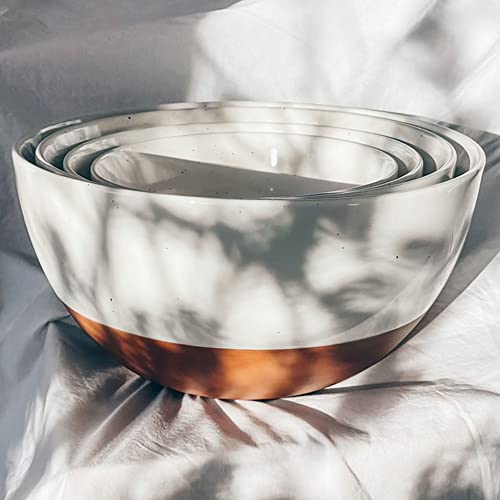 Mora Ceramic Large Mixing Bowls - Set of 2 Nesting Bowls for Cooking, Serving, Popcorn, Salad etc - Microwavable Kitchen Stoneware, Oven, Microwave and Dishwasher Safe - Extra Big 2.5 & 1.6 Qt - White - Image 5