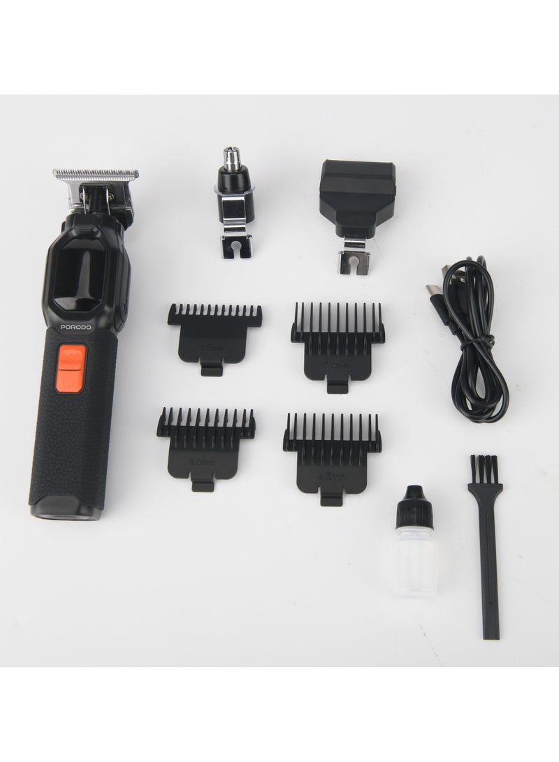 porodo Multi-Purpose Trio Grooming Kit with Hair Clipper and Beard Shaver / Portable and Cordless Trimmer / Rechargeable Shaver / USB-C Charging / LED Digital Display - Black - Image 2