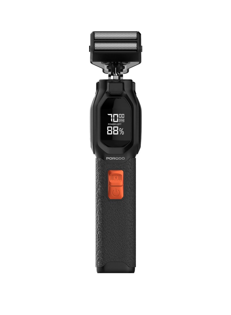 porodo Multi-Purpose Trio Grooming Kit with Hair Clipper and Beard Shaver / Portable and Cordless Trimmer / Rechargeable Shaver / USB-C Charging / LED Digital Display - Black - Image 5