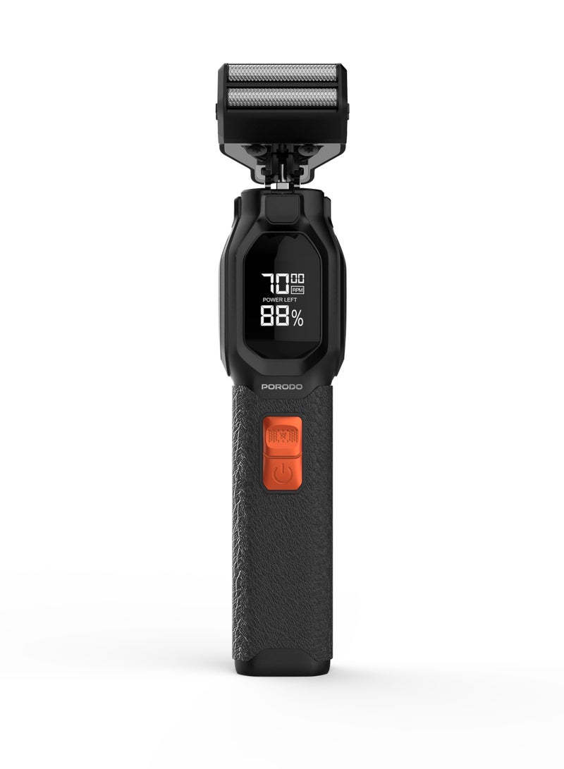 porodo Multi-Purpose Trio Grooming Kit with Hair Clipper and Beard Shaver / Portable and Cordless Trimmer / Rechargeable Shaver / USB-C Charging / LED Digital Display - Black - Image 4