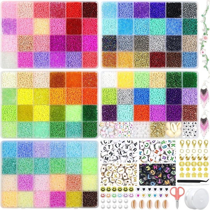 BIBOKLTIY 114 Colours 28500 Pieces 3 mm Glass Beads for Threading, Glass Beads Set for Bracelets Adults, Bracelet Seed Beads Set, Craft Beads for Threading, Bracelets Beads Set - Image 1