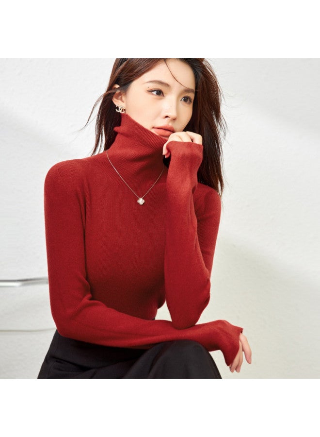 MEIBIAO Autumn Winter Warm Knitted Sweater High Neck Base Layer Solid Color Slim Fit Seamless Long Sleeve Women - Image 2