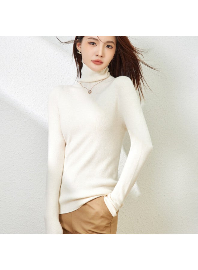 MEIBIAO Autumn Winter Warm Knitted Sweater High Neck Base Layer Solid Color Slim Fit Seamless Long Sleeve Women - Image 4