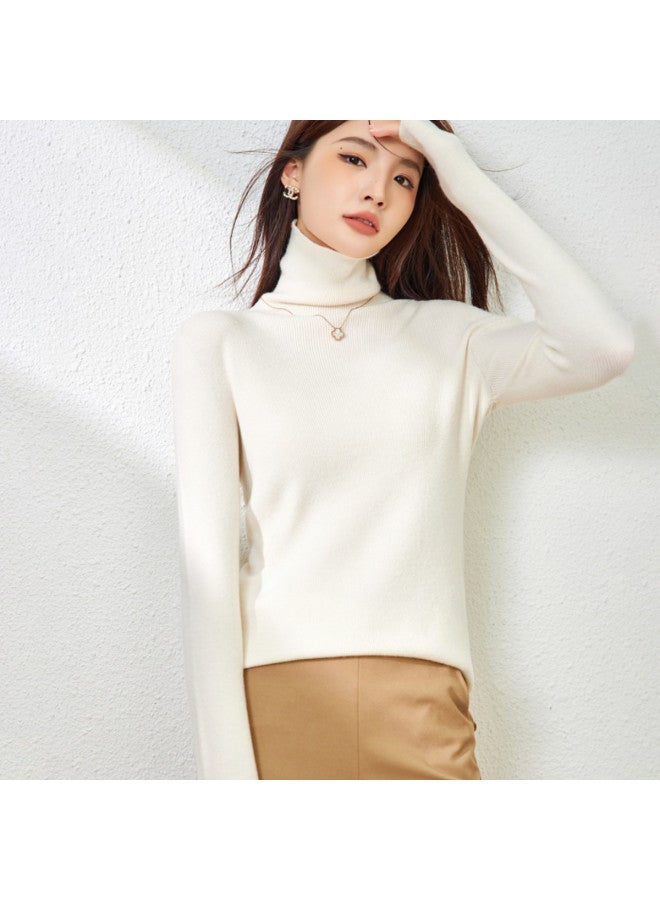 MEIBIAO Autumn Winter Warm Knitted Sweater High Neck Base Layer Solid Color Slim Fit Seamless Long Sleeve Women - Image 3
