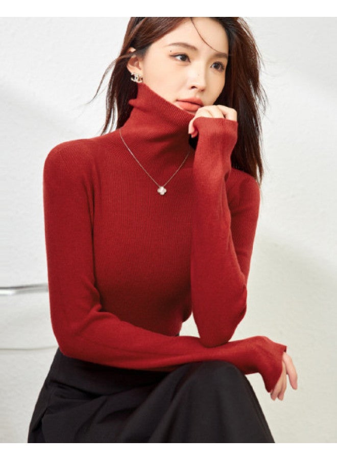 MEIBIAO Autumn Winter Warm Knitted Sweater High Neck Base Layer Solid Color Slim Fit Seamless Long Sleeve Women - Image 1
