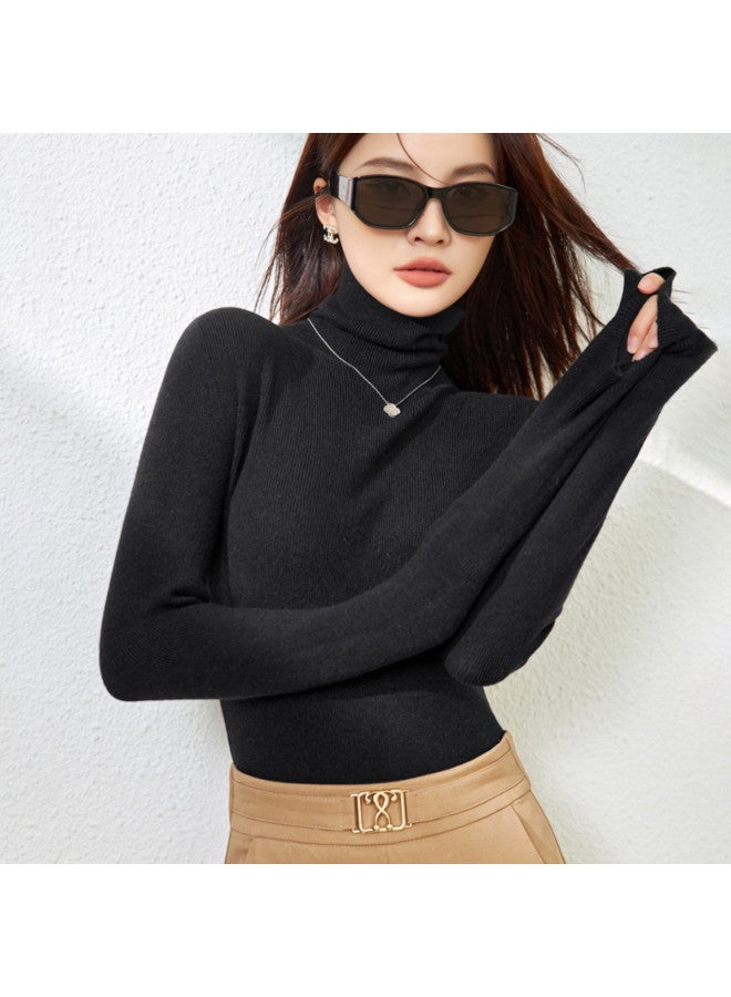 MEIBIAO Autumn Winter Warm Knitted Sweater High Neck Base Layer Solid Color Slim Fit Seamless Long Sleeve Women - Image 5