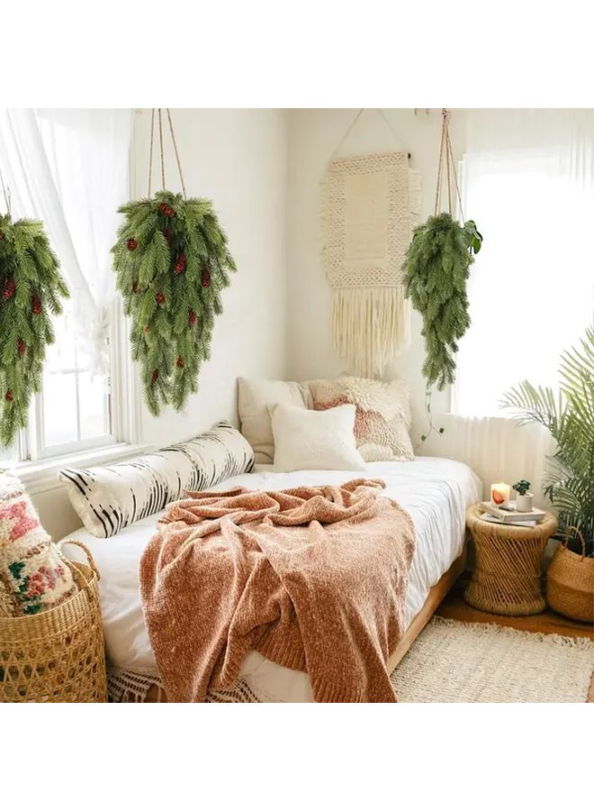 Dark Green Artificial Christmas Tree Branches Garland With Pine Cones Heavy Duty Fir Swags Indoor Outdoor Decor - Image 4