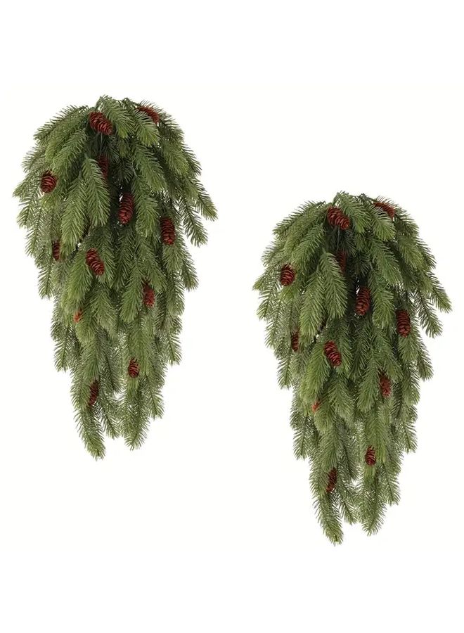 Dark Green Artificial Christmas Tree Branches Garland With Pine Cones Heavy Duty Fir Swags Indoor Outdoor Decor - Image 1