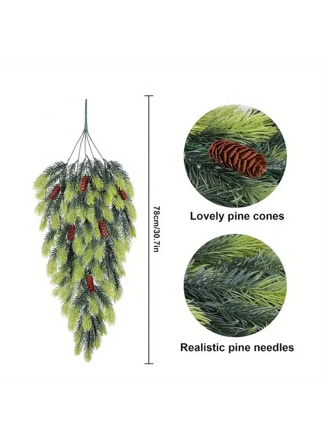 Dark Green Artificial Christmas Tree Branches Garland With Pine Cones Heavy Duty Fir Swags Indoor Outdoor Decor - Image 2