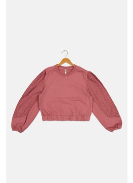 TAPE A L'OEIL Kids Girl Long Sleeves Embroidered Sweatshirt, Dusty Pink  - Image 1